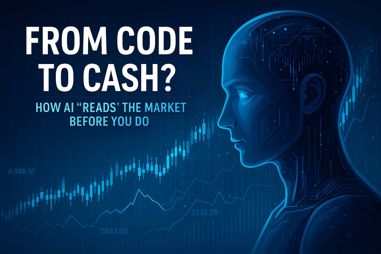 AI-powered algorithm analyzing stock market charts and financial data in real-time, representing the future of automated investing and market prediction.