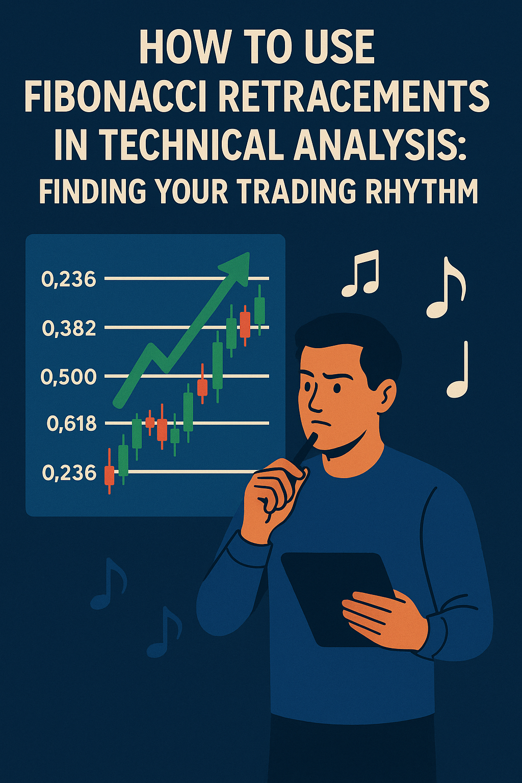Illustration comparing swing trading and day trading strategies with two men representing each approach, set against stock market charts showing different trends.